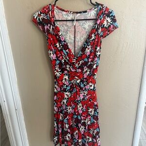 Free People Red and Black Floral Midi Dress